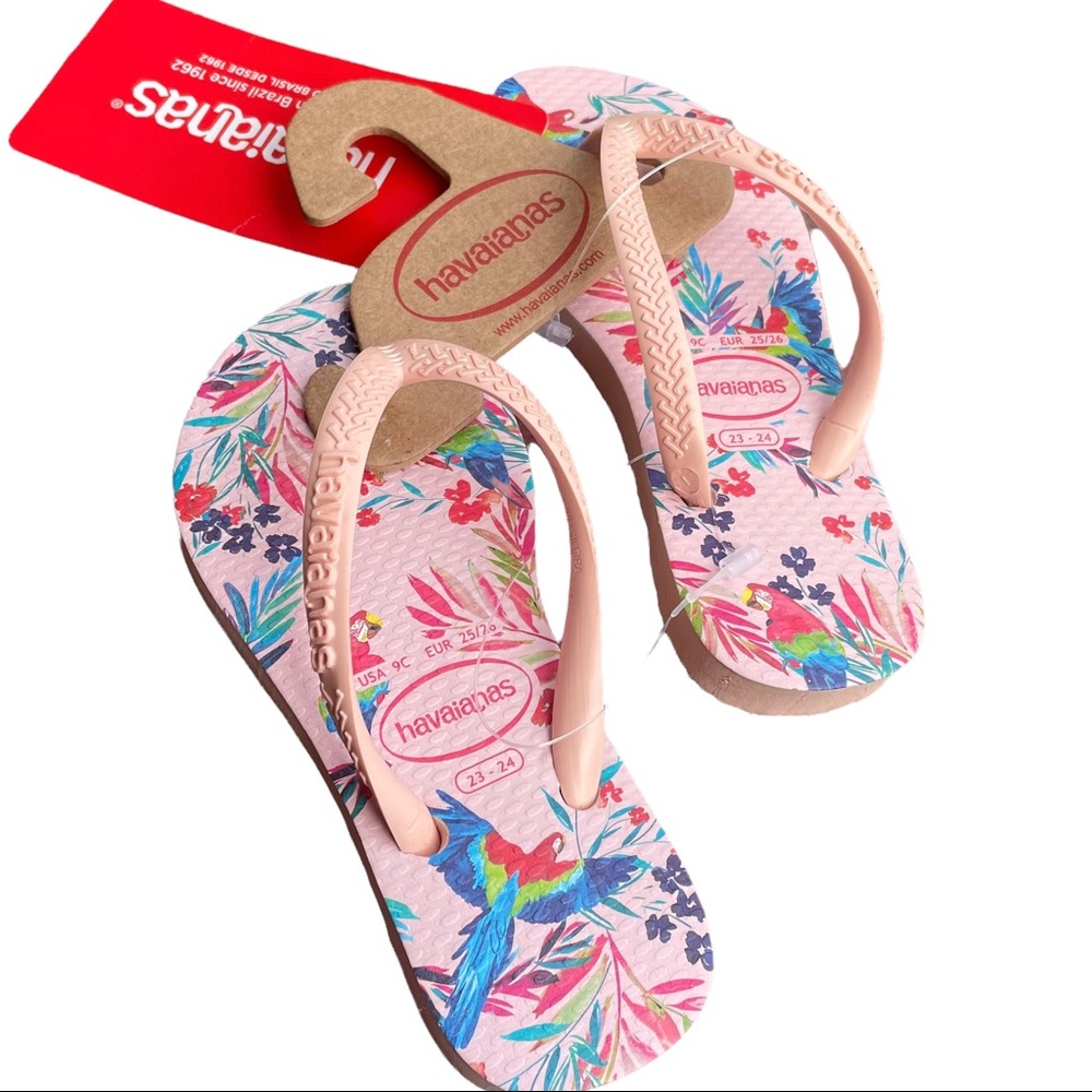 NWT Havaianas Kids Tropical Floral Toucan Pink Ballet Sandal Sz 9C